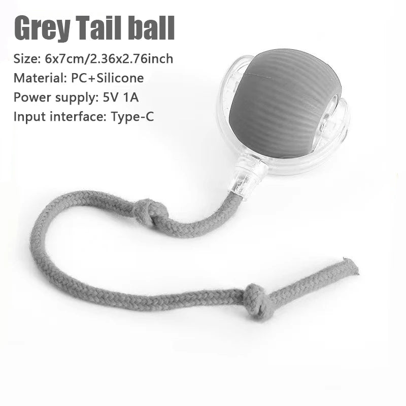 Grey Tail ball Color Automatic Rolling Cat Toy Ball With Moving Tail – USB Rechargeable