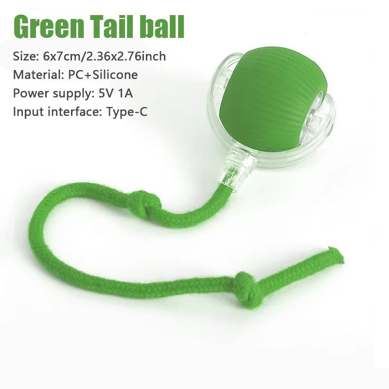 Green Tail ball Color Automatic Rolling Cat Toy Ball With Moving Tail – USB Rechargeable