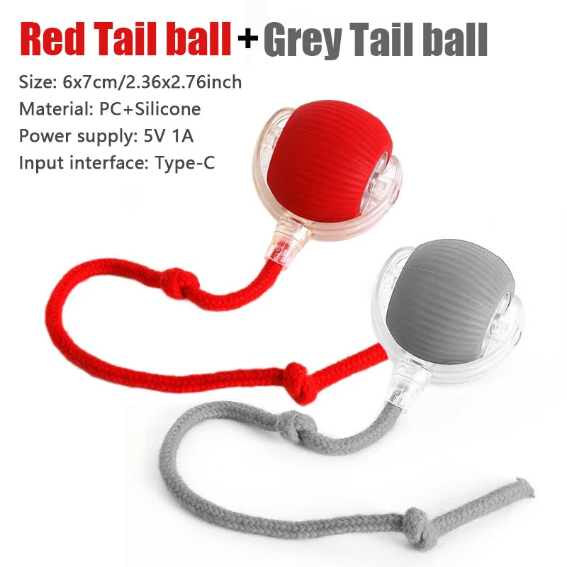 Red and Grey Tail Color Automatic Rolling Cat Toy Ball With Moving Tail – USB Rechargeable