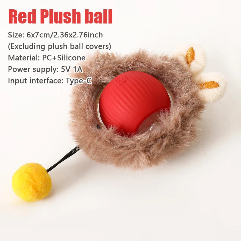 Red Plush ball Color Automatic Rolling Cat Toy Ball With Moving Tail – USB Rechargeable
