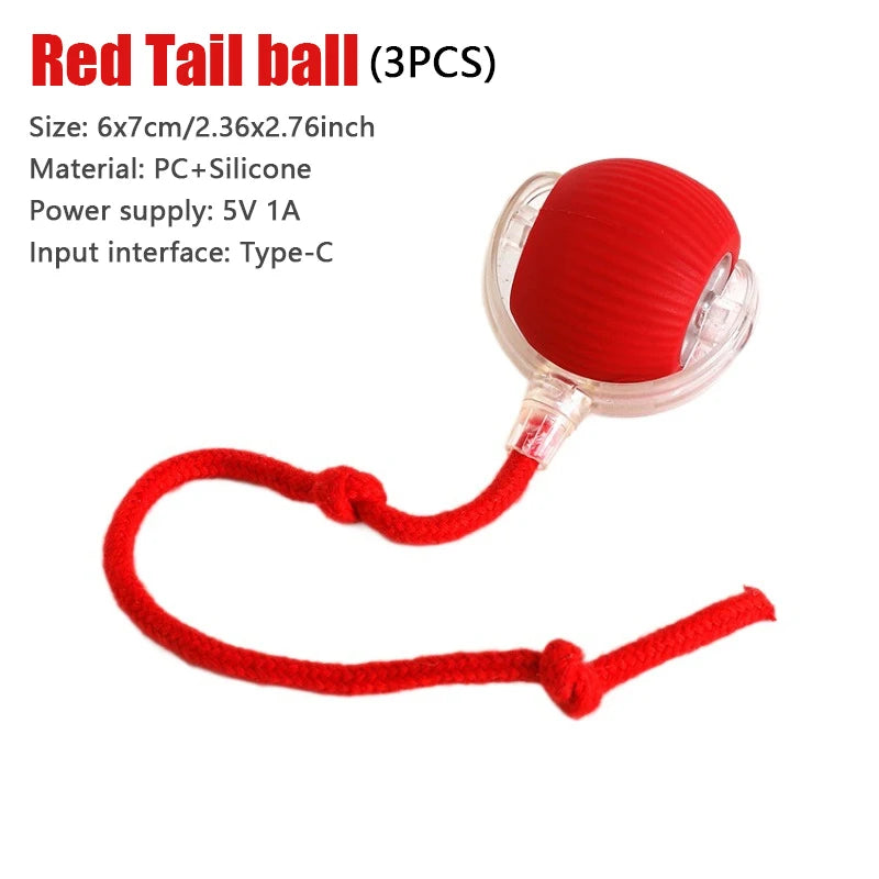 3PCS Red Color Automatic Rolling Cat Toy Ball With Moving Tail – USB Rechargeable